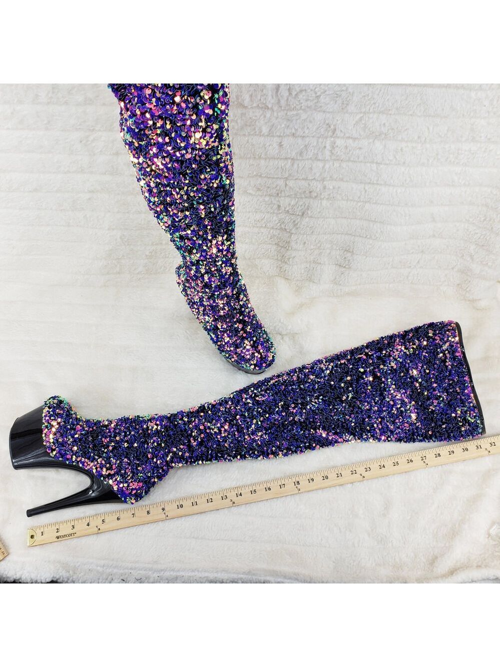 NIB Adore 3020 Purple Multi Sequin High Heel Platform Thigh High Boots - Picture 12 of 14